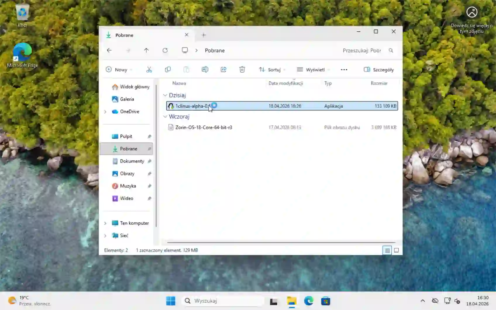 1-Click Linux demonstration on Windows 11 with Polish locale